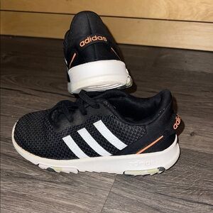 Adidas Kids Black and White Sneakers with Orange Accents